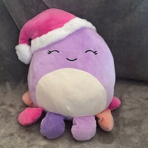 Plush Purple Octopus with Pink Santa Hat